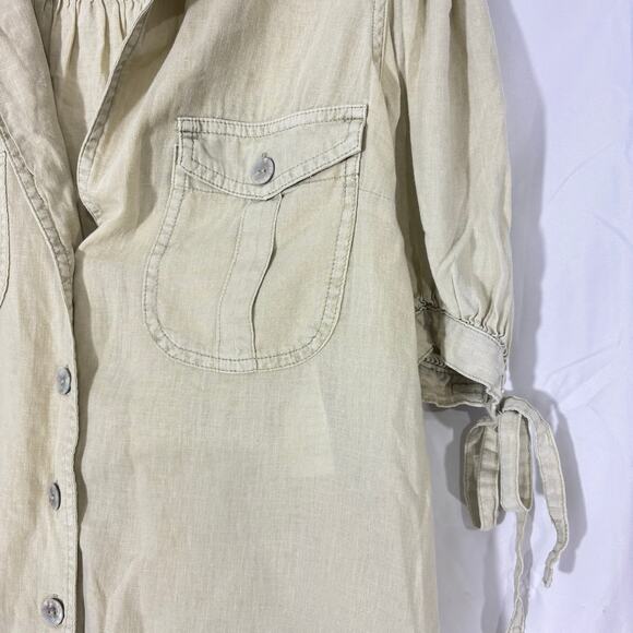 Free People Women’s Babe Safari Linen Button-Front Short Sleeve Shirt Top Size S - Picture 7 of 7